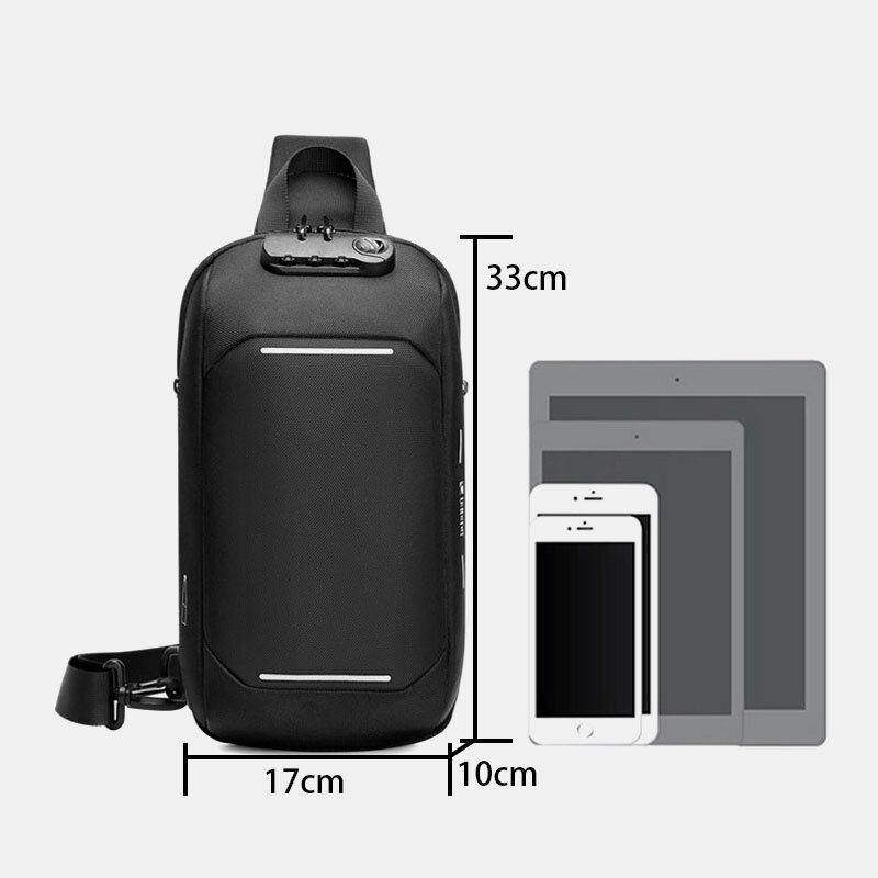 lovevop Men Oxford Password Lock Anti-theft Reflective Strip Design Waterproof Multi-pockets Crossbody Sling Bag Chest Bag