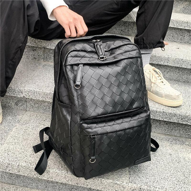 lovevop Men Faux Leather Large Causal Woven Capacity 14 Inch Laptop Bag School Bag Travel Backpack