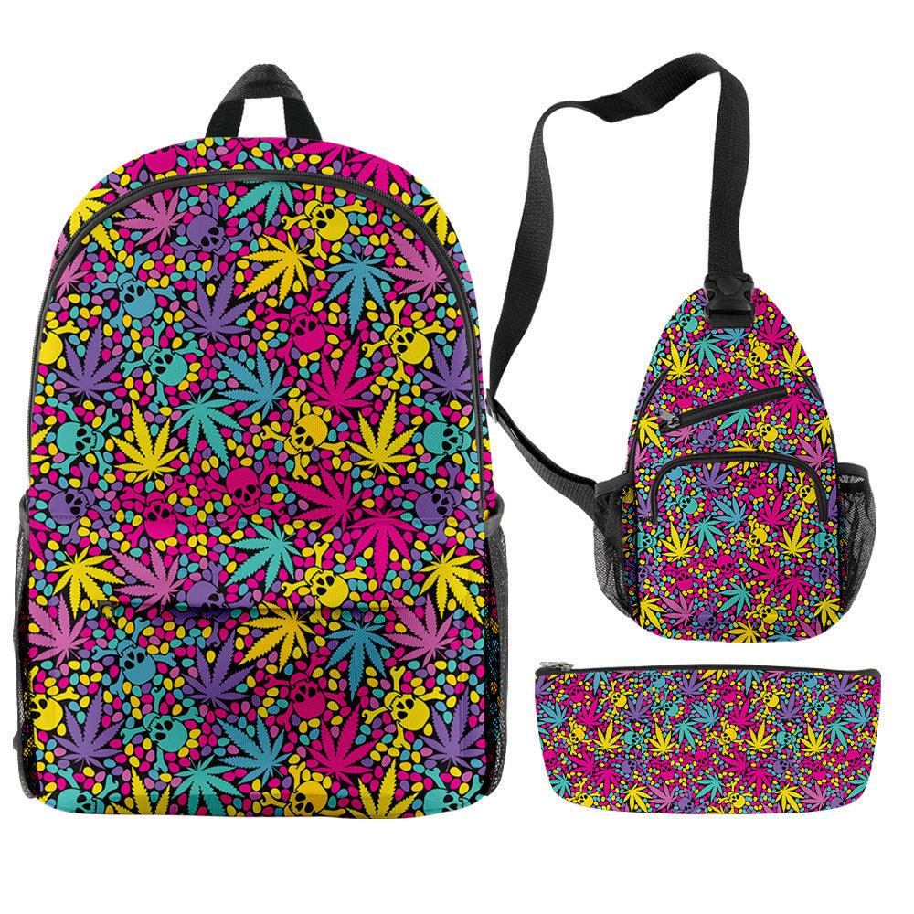 lovevop New Hemp Leaf Surrounding 3d Digital Backpack Pen Bag Shoulder