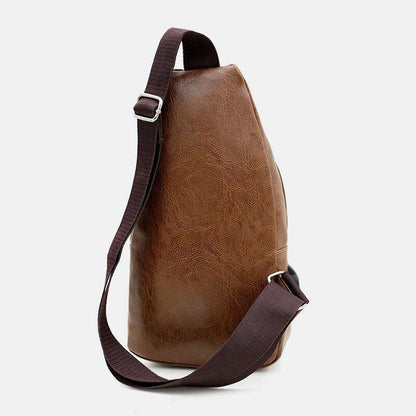 lovevop Men Faux Leather USB Charging Earphone Travel Retro Business Chest Bag Crossbody Bag