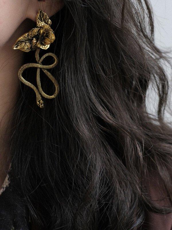 lovevop Vintage Snake Shape Flower Shape Earrings Accessories