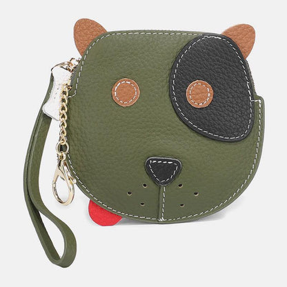 elvesmall Women Genuine Leather Cowhide Cute Cartoon Dog Pattern Small Storage Bag Coin Bag