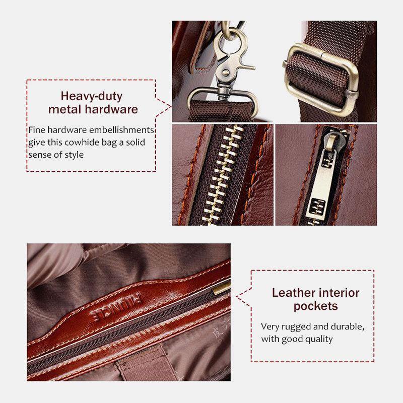 lovevop Men Genuine Leather Multifunction Large Capacity Multi-pocket Crossbody Bag Shoulder Bag Handbag Messenger Briefcase