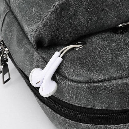 lovevop Men PU Leather Waterproof Multi-Pocket Headphone Hole Casual Chest Bags Shoulder Bag Crossbody Bags