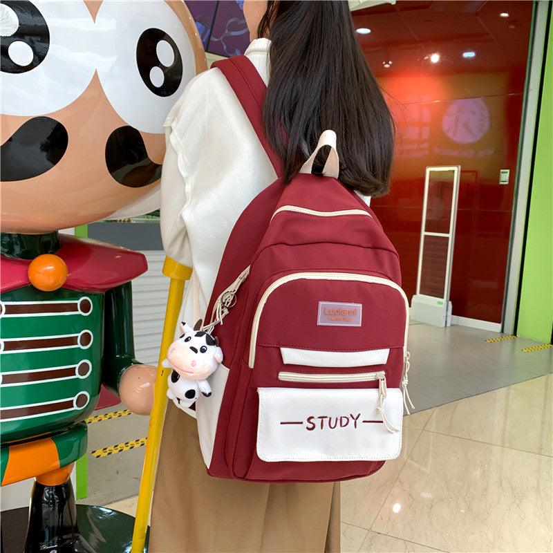 lovevop School Bag Female Junior High School Student Backpack Large Capacity Backpack