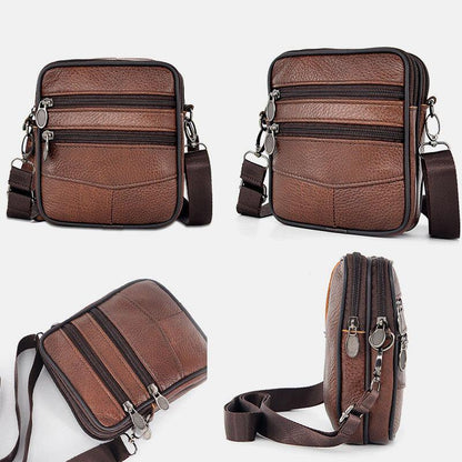 lovevop Men Genuine Leather Large Capacity Business Multi-carry Crossbody Bag