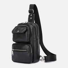 lovevop Men PU Leather Multi-pocket Large Capacity Vintage Crossbody Bag Chest Bag Sling Bag