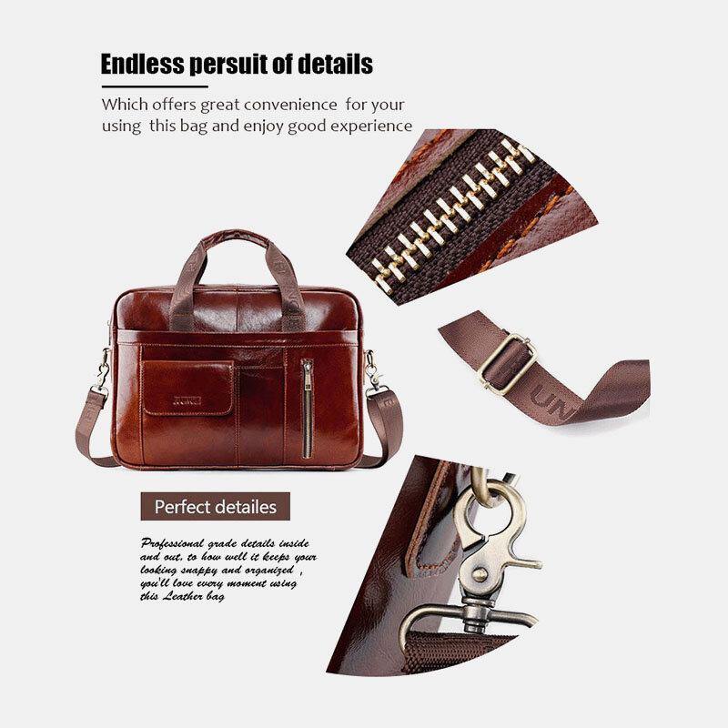 lovevop Men Genuine Leather Multifunction Large Capacity Multi-pocket Crossbody Bag Shoulder Bag Handbag Messenger Briefcase