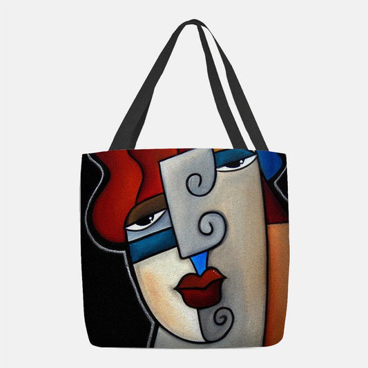 lovevop Women Felt Picasso Style Multicolor Cartoon Figure Print Handbag Shoulder Bag Tote
