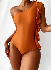 Sexy solid color ruffles one pieces swimwear