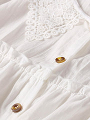 Lovevop Cotton Fashion Lace Collar Thin Mid Sleeve Shirt