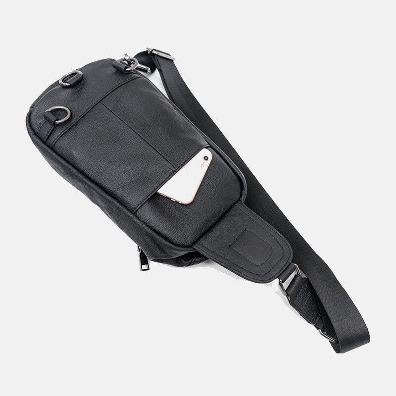lovevop Men Cowhide Genuine Leather Multi-Pocket Retro Casual Anti-Theft Chest Bags Crossbody Bag Shoulder