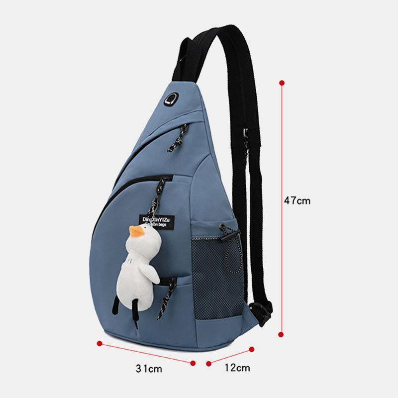 lovevop Men Nylon Headphone Hole Waterproof Large Capacity Chest Bags Shoulder Bag Crossbody Bags With Ornaments