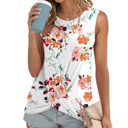 Casual round neck print twist knot undershirt T-shirt female