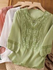 Lovevop Embroidered V-Neck Temperament Ladies Casual Shirt
