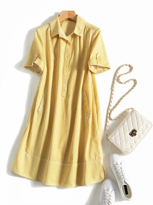 Lovevop Fashion Casual Striped Shirt Dress