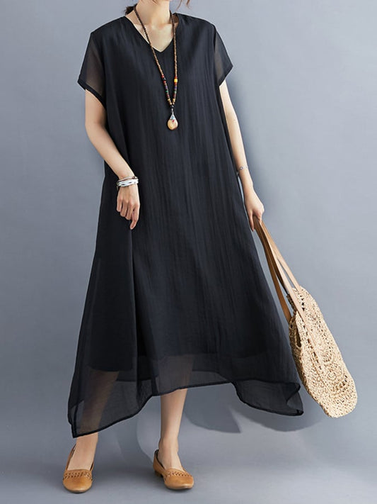 Lovevop V-Neck Solid Multi Layered Dress