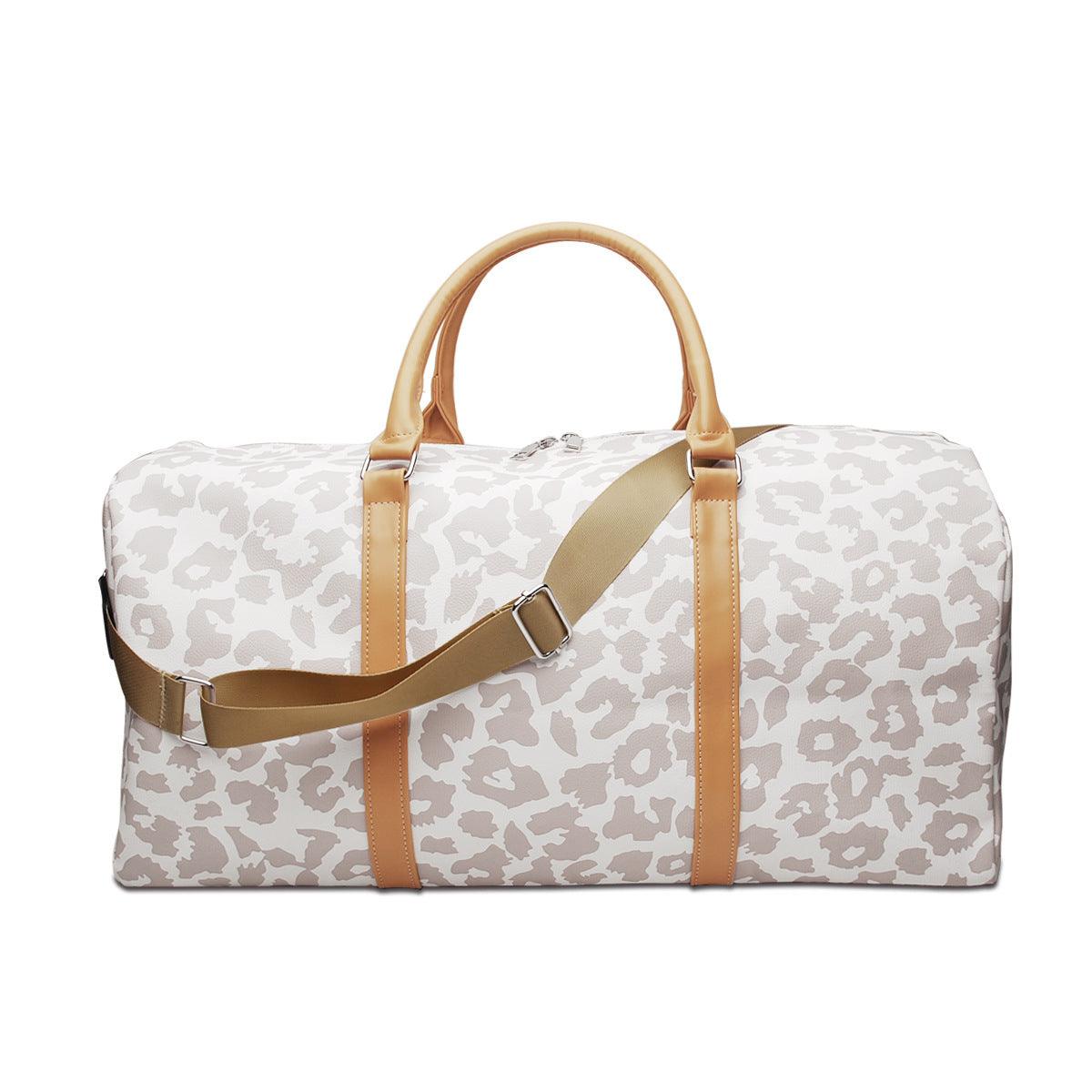 lovevop Bright Leopard Print Travel Bag European And American PU Handle Shoulder Strap Luggage Bag Portable