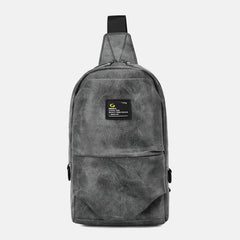 lovevop Men PU Leather Waterproof Multi-Pocket Headphone Hole Casual Chest Bags Shoulder Bag Crossbody Bags