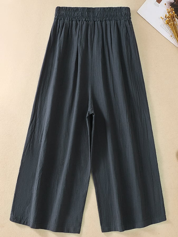 Lovevop Cotton Loose High Waisted Wide Leg Capris