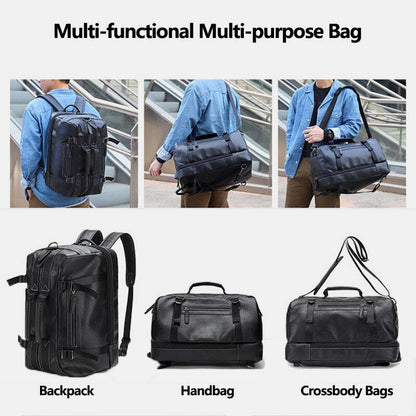 lovevop Men Multi-purpose PU Leather Backpack 15.6 Inch Large Capacity Multi-pocket Laptop Bag Handbag Crossbody Bags