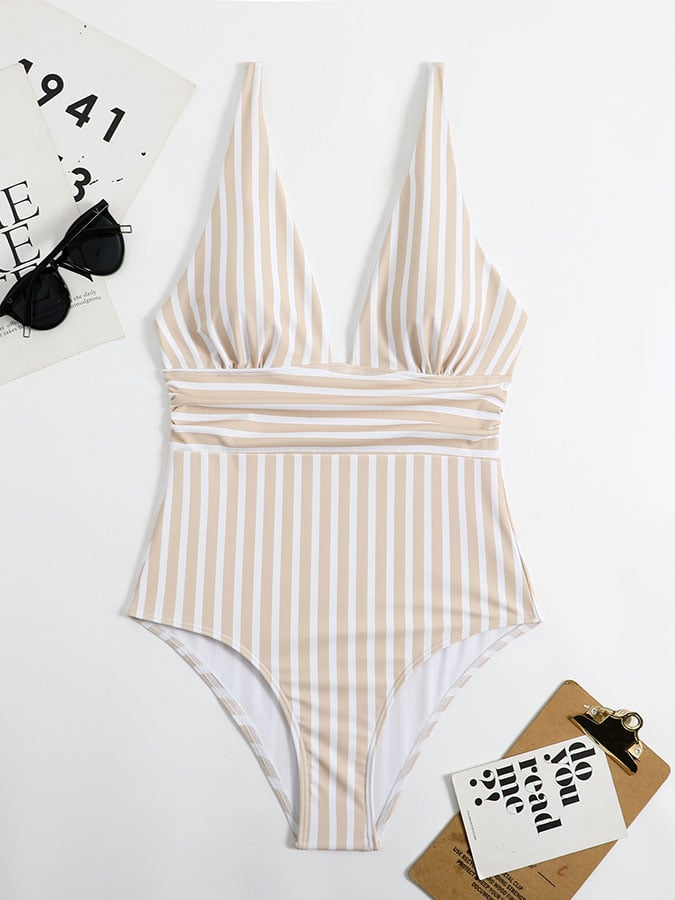 One-piece striped triangle beach sexy swimsuit