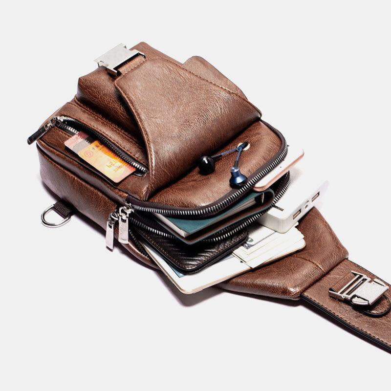 lovevop Men PU Leather Multifunctional Large Capacity Waterproof 6.5Inch Phone Bag Chest Bag Crossbody Bags