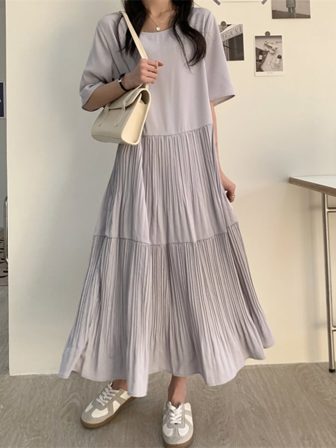 Lovevop Literary Loose Pleated Short Sleeved Dress