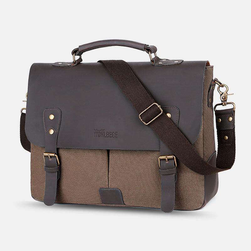 lovevop Men Canvas Large Capacity Cover Zipper Vintage Business Messenger Bag Laptop Bag Crossbody Bag Handbag