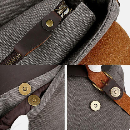 lovevop Men Canvas Large Capacity Cover Zipper Vintage Business Messenger Bag Laptop Bag Crossbody Bag Handbag