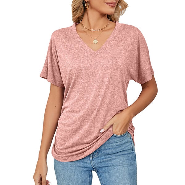 New casual pullover v-neck solid color loose ladies tops