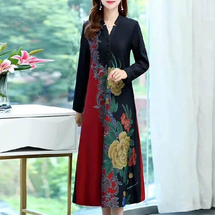V-Neck Noble Long Printed Dress🎁New Year 2022 Sale🎁