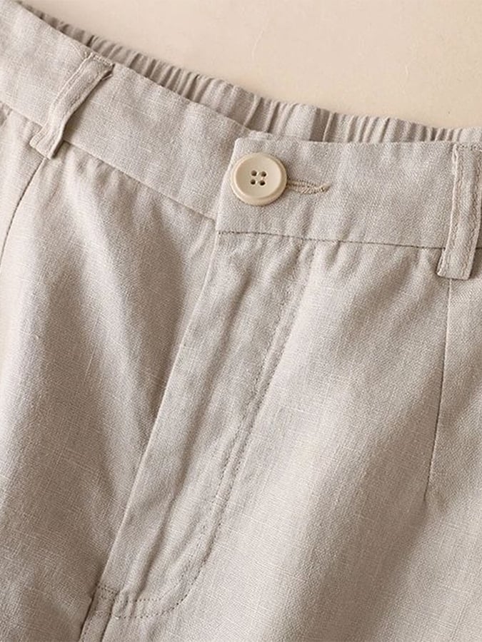 Lovevop Cotton Linen Semi-elastic Waist Slit Skirt