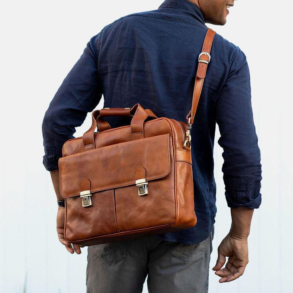 lovevop Men PU Leather Multi-pocket 14 Inch Laptop Bag Messenger Bag Travel Crossbody Bag Handbag