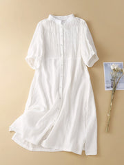 Lovevop Artistic Retro Cotton Linen Pleated Dress