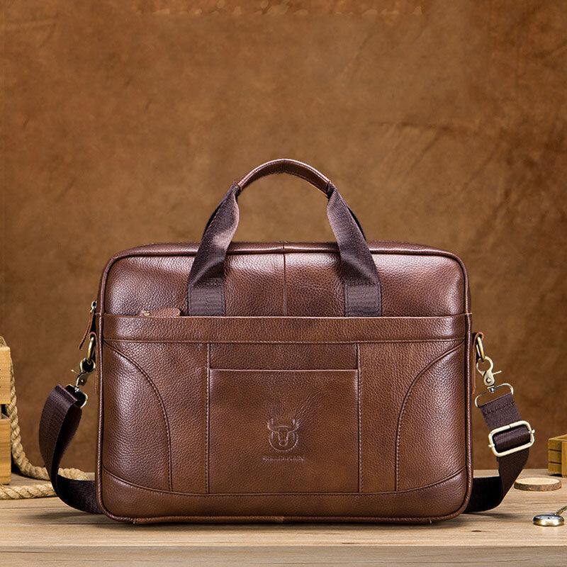 lovevop Men Genuine Leather Large Capacity 14 Inch Multifuntion Briefcase Laptop Messenger Bag Crossbody Bags Handbag