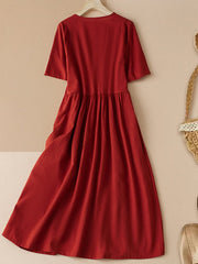Lovevop Cotton And Linen Loose Accordion Pleats Design Sense Waist Slimming Mid-Length Dress