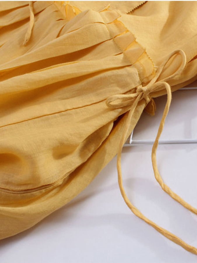Lovevop Medium Sleeved Cotton Linen Loose Lace Up Large Swing Dress