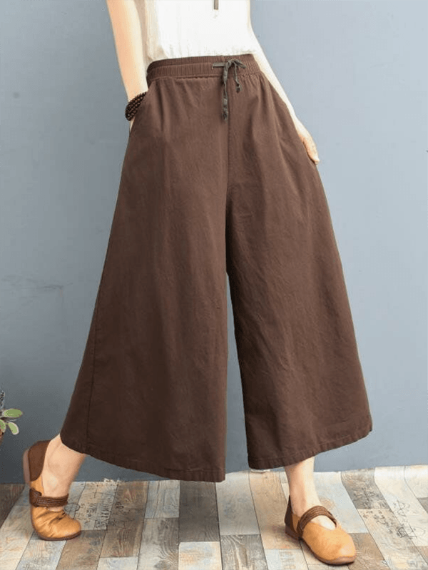 lovevop Simple Wide Leg Loose Drawstring Solid Color Casual Pants Bottoms