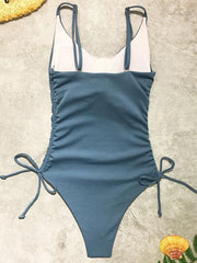 Sexy Pleated Lace Up One Piece Swimsuit