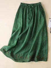 Lovevop Cotton Floral Embroidered Tie Loose Skirt