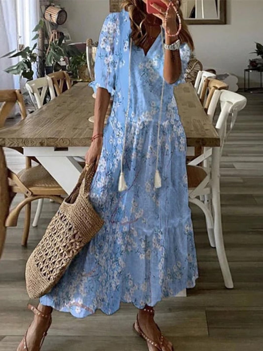 Women's Bohemian Floral V Neck Dress