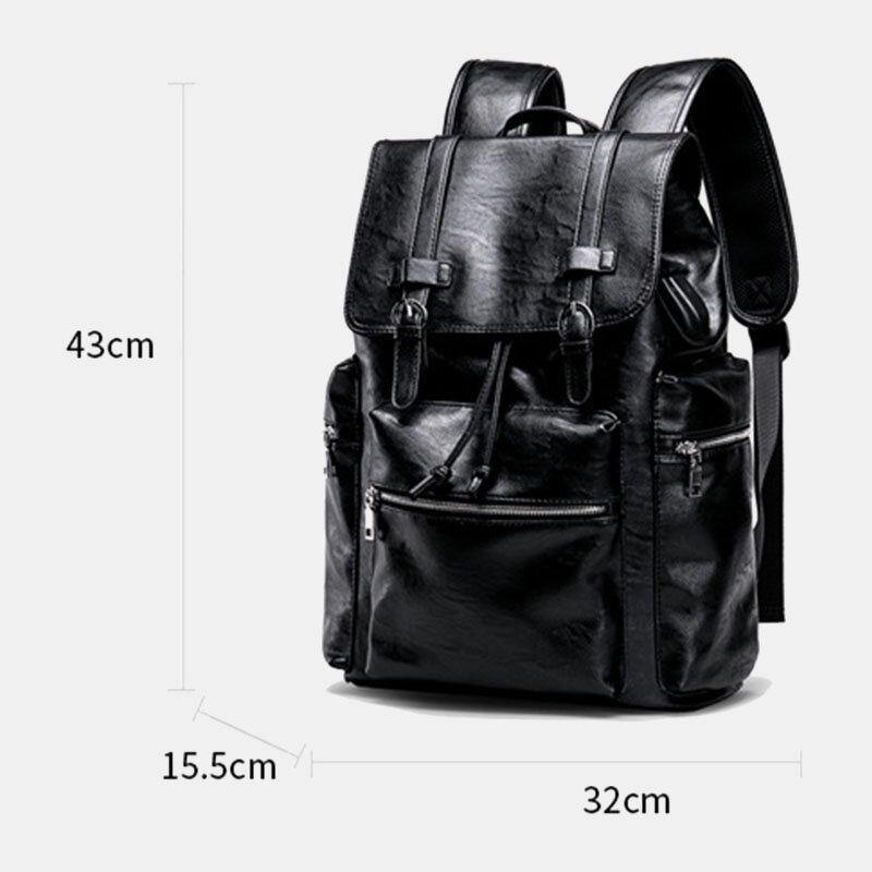 lovevop Men Faux Leather Large Capacity Business Casual 14 Inch Laptop Bag Travel Bag School Backpack