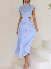 Women'S High Neck Sleeveless Waist Cut Maxi Dress