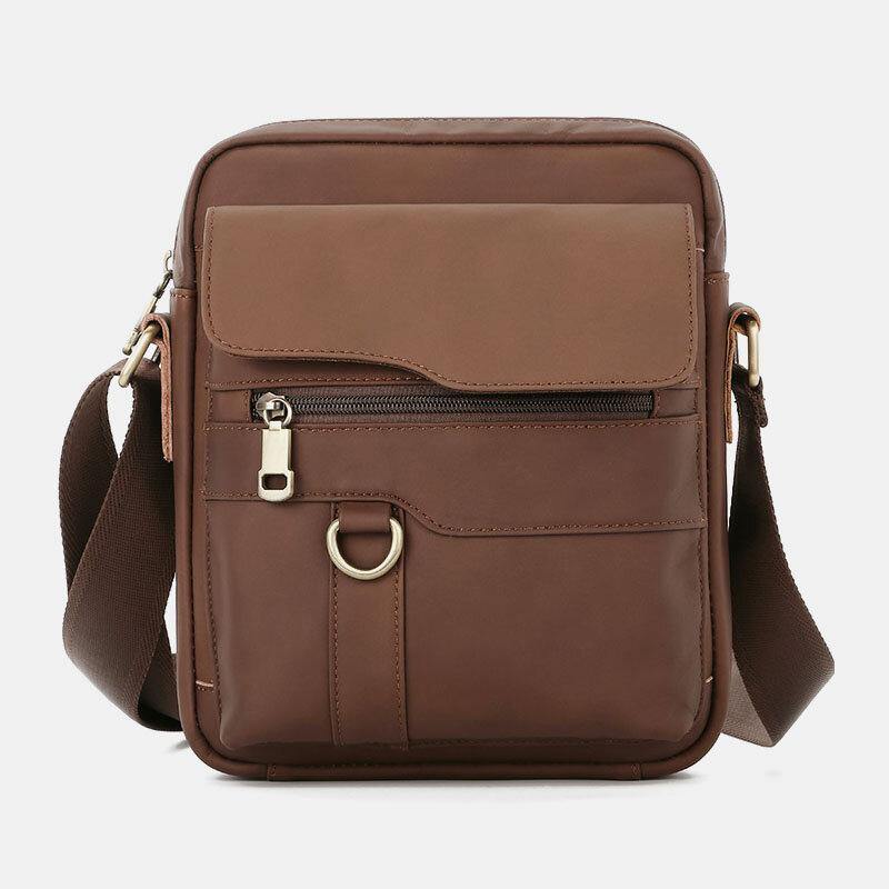 lovevop Men Genuine Leather Large Capacity Vintage Casual 6.5 Inch Phone Bag Crossbody Bag Shoulder Bag Messenger Briefcase