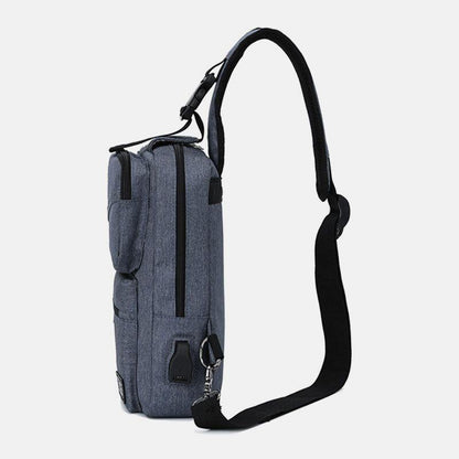 lovevop Men Large Capacity USB Chargeable Hole Headphone Hole Waterproof Chest Bags Shoulder Bag Crossbody Bags