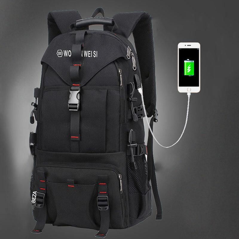 lovevop Men Large Capacity Outdoor Waterproof USB Charging Multi-pocket 14 Inch Laptop Bag Travel Climbing Backpack