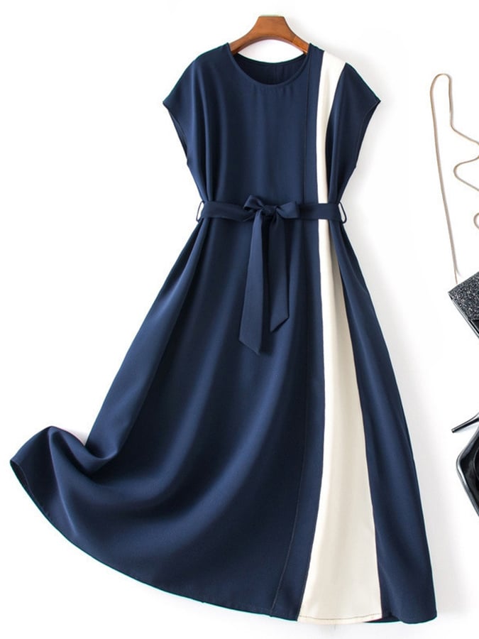 Lovevop Fashion Simple Contrast Color Dress