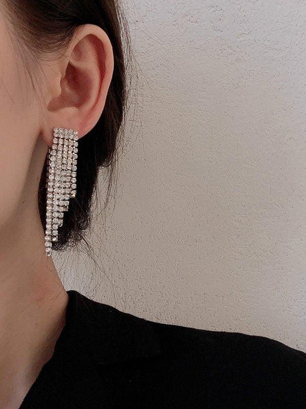 lovevop Large Long Crystal Tassel Earrings