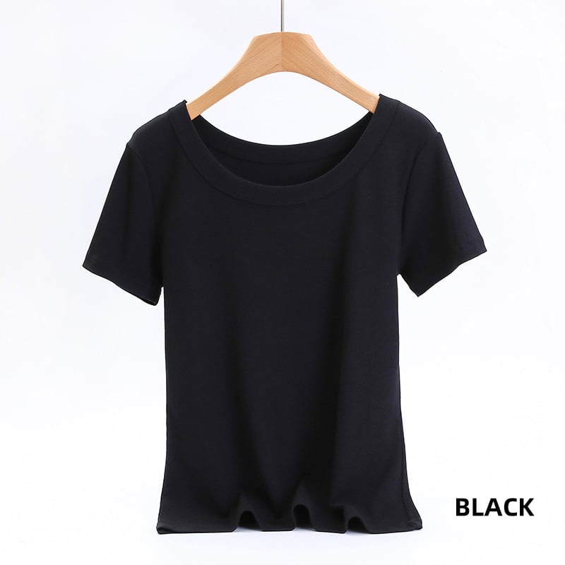 Women's t-shirt solid colour threaded short sleeve